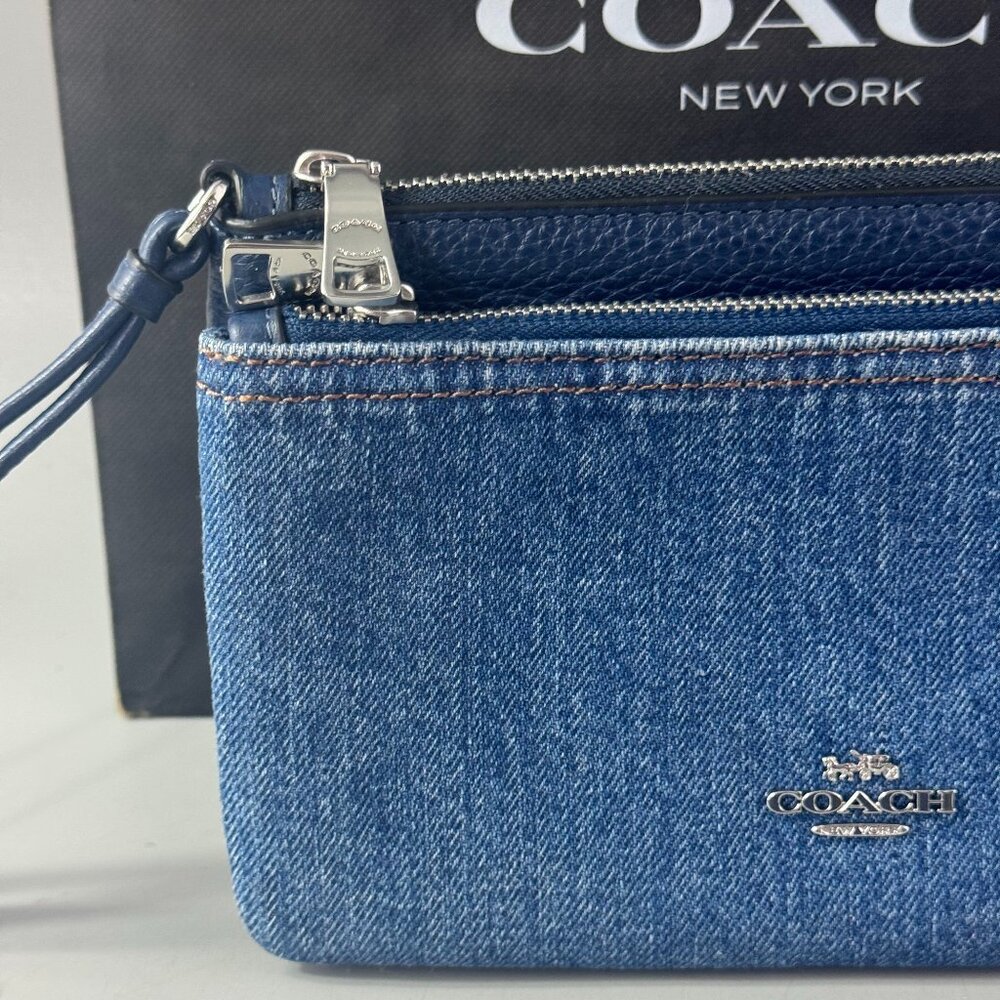 NWOT Coach # M2481 Women's Double Zip Wristlet Wallet in Denim (Blue) - Picture 2 of 15